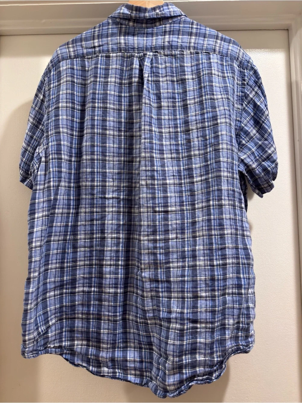 Polo by Ralph Lauren Blue Plaid Short Sleeve Linen Button-Down Shirt